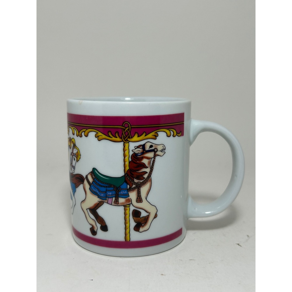 Vintage Carousel Horse Ceramic Coffee Mug‎ Merry-Go-Round Carnival Graphic White
